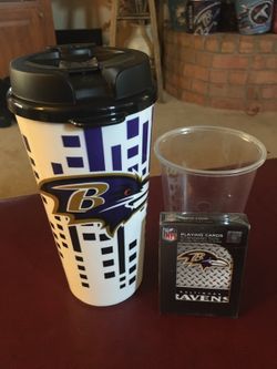 Baltimore Ravens cup and playing cards