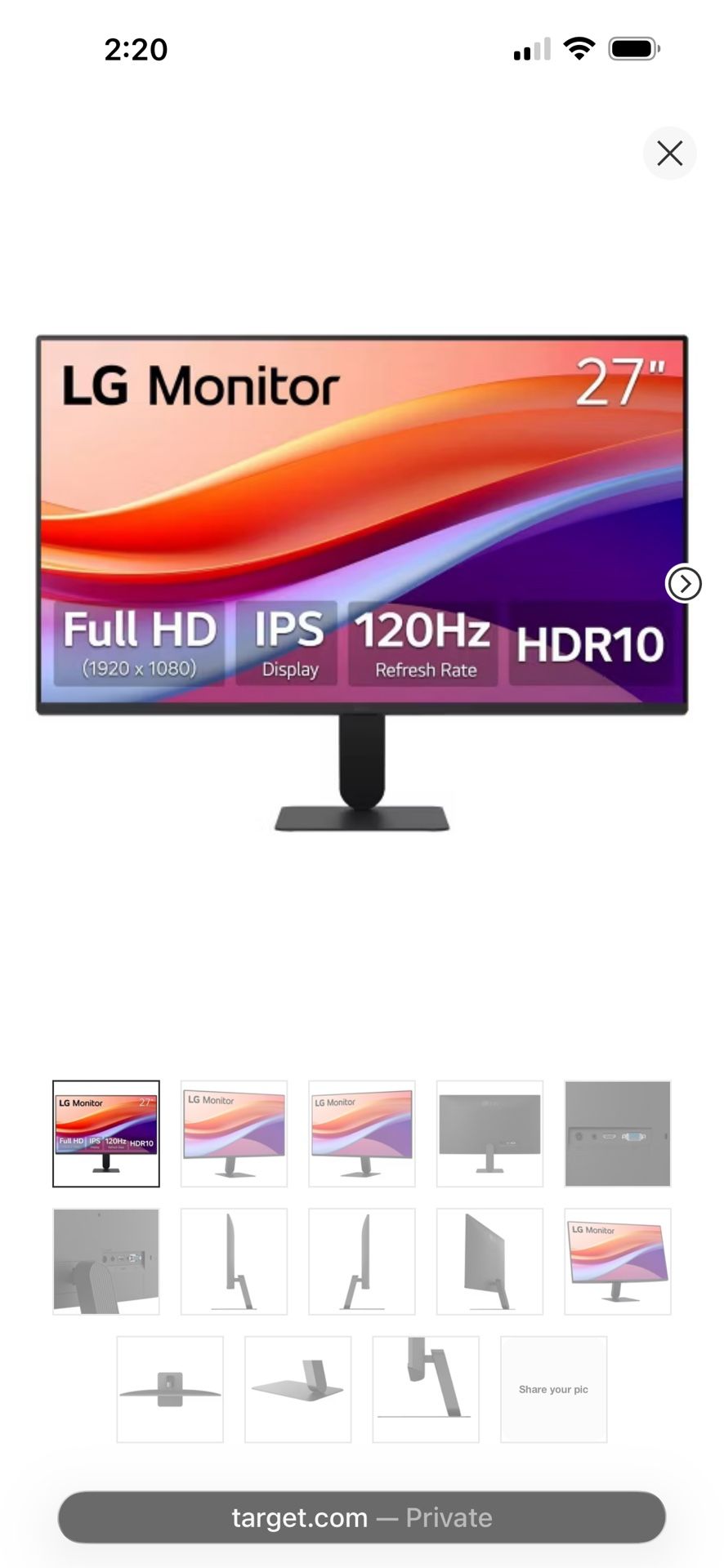 BrandNew NeverUsed LG 27U411A-B.AUSQ 27" IPS FHD (1920 x 1080) 120Hz HDR 10 Monitor with Slim Stand
