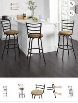 Bronze Ladder Back Swivel Barstool, Tan Microfiber Seat