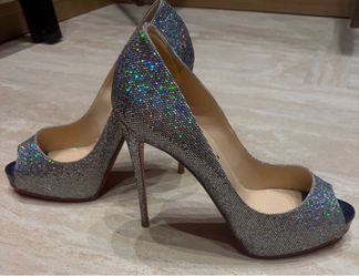 Christian Louboutin Glitter Peep-Toe Platform Heels Size 38 1/2