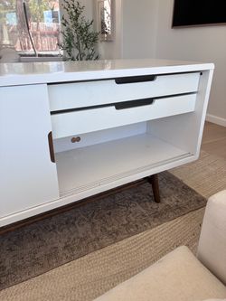 Mid-Century Modern White TV Stand Console