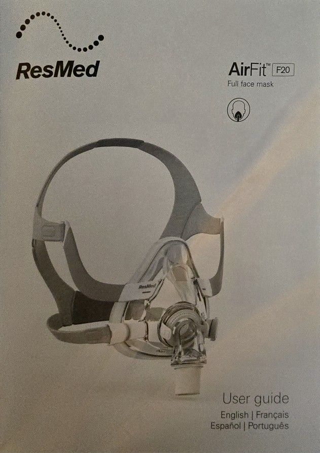 CPAP Full Face Mask;
>ResMed AirFit F20- Slim sz
Large>with Headgear, frame & cushion
