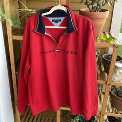 Tommy Hilfiger Men's Red 1/4 Zip Pullover Sweater