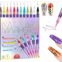 Nail Art Pens Markers Kit - 12 Colors 3D Nail Polish Art Pens Set Design Tools for Girls Women Kids Beginners DIY Painting Nails, Drawing Painting Lin