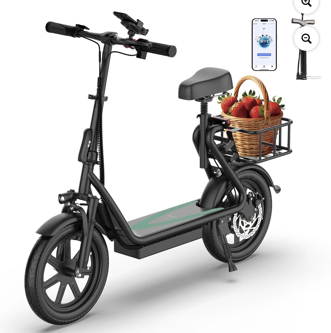 AOVOPRO ESBS-PRO 500W 14 inch Commuter Electric Scooter with Seat &Carry Basket for Adult-Up to 50 Miles 21MPH
