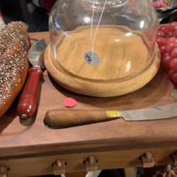 Cheese Board Dome And Spreader On A Wooden wine Bottle Holder Up To 3 Bottles Perfect For Appetizer's And Bottle Display Holder  
