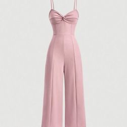Front twist wide leg pink jumpsuit