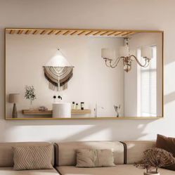 GLSLAND 34 in. W x 76 in. H Rectangular Aluminum Alloy Framed Gold Full Length Mirror Wall Bathroom