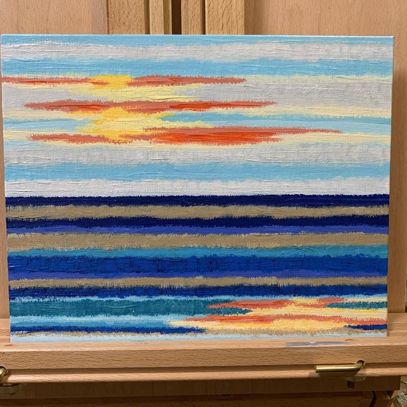 Ocean Seascape Original Abstract Acrylic Painting, 8 x 10, Artist Signed