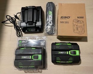 New Unused - EGO (2x) POWER+ 5.0 AMP - (1x) POWER+ 320W CHARGER - 1x SHOULDER STRAP