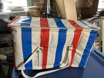 Vintage NEW Thermo-Serv Thermos with Padded Cooler Bag Red White & Blue Striped