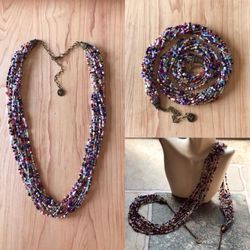 Bohemian Necklace,Long Beaded Necklace, Multicolored Beaded Necklace, Statement Necklace, Colored Necklace, Antique Gold Clasp, Layering