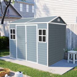 Gray Resin Outdoor House: 8x6ft Shed, for Patio, Backyard, with Two Windows