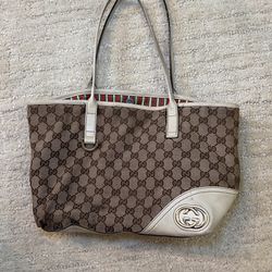  Gucci handbag GG Monogram Tote Hand bag Purse Ivory Shoulder Auth 