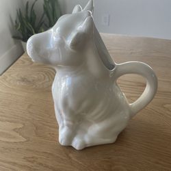 Vintage White Ceramic Farmhouse Cow Bull Water Pitcher