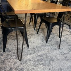 Industrial Style Dining Set with 4 Black Metal Chairs. Like New.