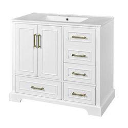 36-in White Undermount Single Sink Bathroom Vanity with White Top and Four Drawers
