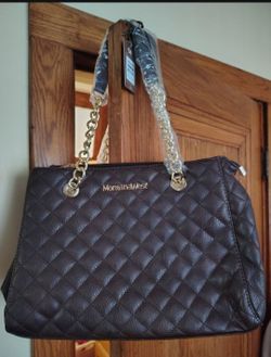 Quilted shoulder brown tote