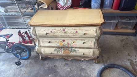Hand-Painted Floral Bombe Chest of Drawers