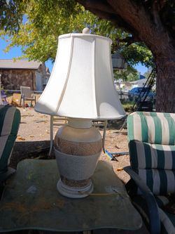 Large Stoneware Ceramic Hand Painted Table Lamp with White Shade
