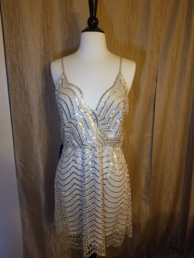 Charlotte Russe Gold Sequin Dress, New With Tags