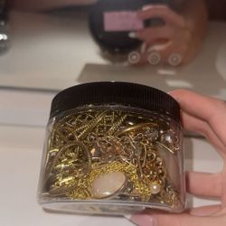 Gold mystery vintage jewelry jar 