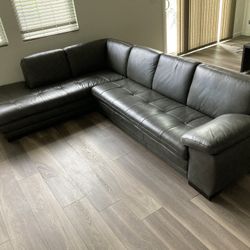 Scandinavian Design Cercis Leather Sectional Sofa, Charcoal Gray, Left (see photos for dimensions)