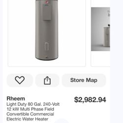 Rheem  Light duty 80 gal.240 volt 12 kw multi phase field convertible commercial electric water heat New Open Box Item 
