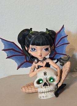 Gothic Fairy Figurine with Glowing Skull