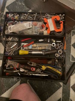 Filled Toolbox with Hand Tools and Hardware