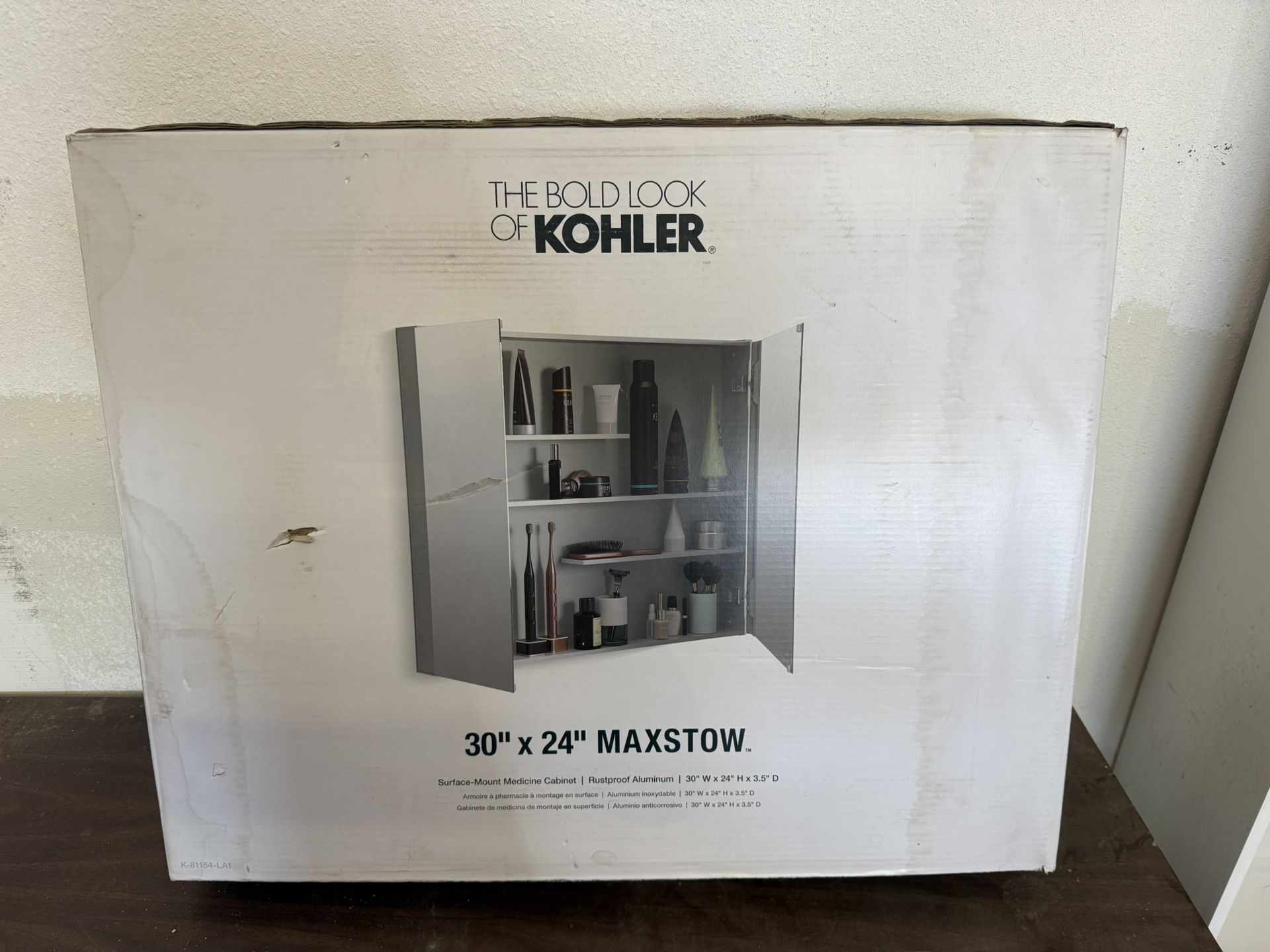 KOHLER Maxstow 30 in. x 24 in. Surface-Mount Medicine Cabinet with Mirror in Dark Anodized Aluminum