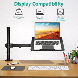 WALI Laptop Tray Desk Mount for 17inch Notebook, Fully Adjustable Laptop Arm up to 22lbs, Monitor Mount with Vented Cooling Platform Stand (M00LP), Bl