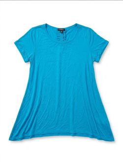 Cha cha vente aqua blue short sleeve T-shirt with keyhole, ruching & tie, L.EUC.