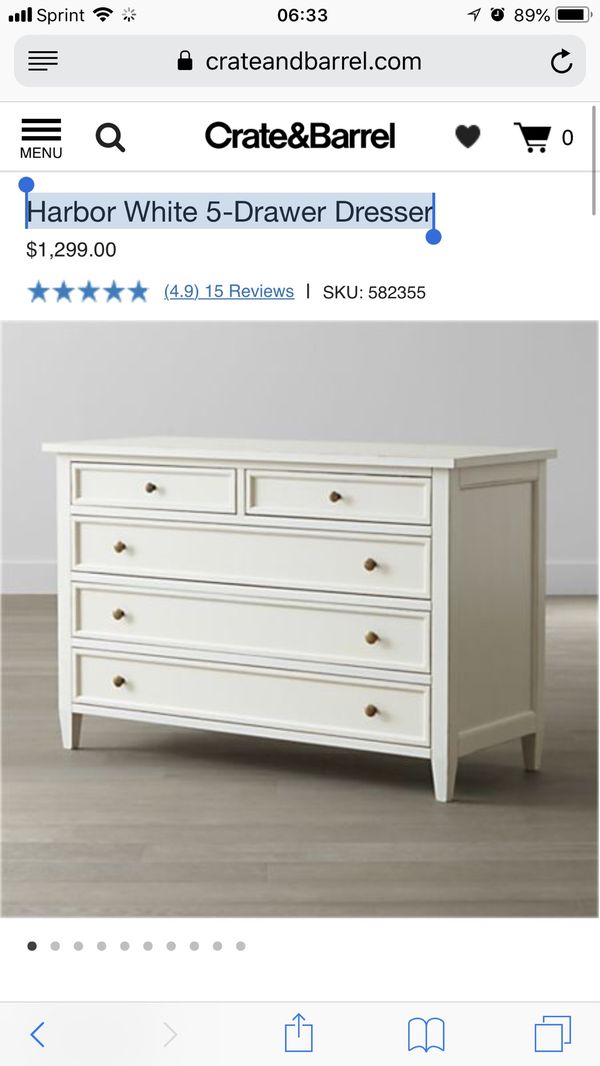 Crate And Barrel Harbor White 5 Drawer Dresser For Sale In