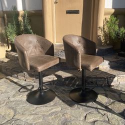 SALE! Like New Set of 2 Brown Faux Leather Swivel Barstools