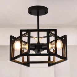 Semi Flush Mount Ceiling Light Fixture,3-Light Black  D 13”