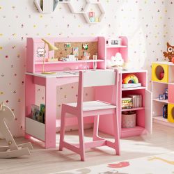 Kids Study Desk and Chair Set with Tiltable Desktop