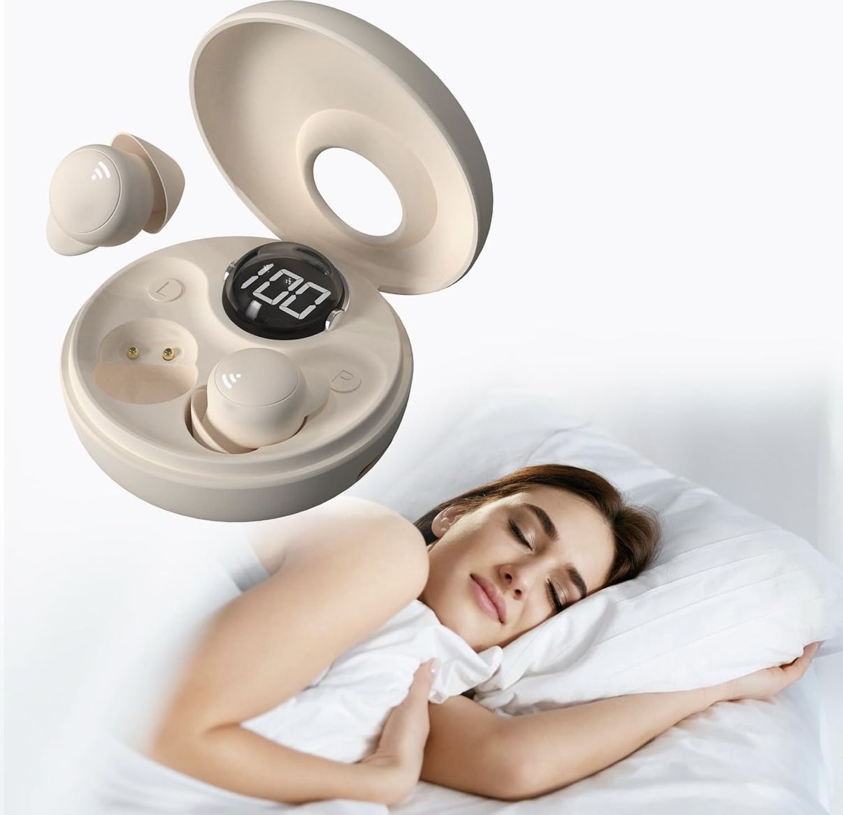Sleep Headphones, Small Invisible Noise Cancelling Sleep Earbuds, Sleep Earbuds for Side Sleepers, Hidden Earplugs for Sleep, Digital Power Display, E