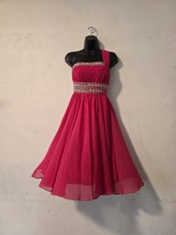 May Queen Hand Beaded Asymmetrical Dress: Pink