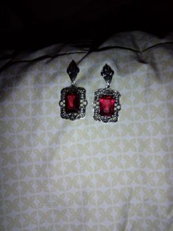 Real Silver And Red Stone Earrings