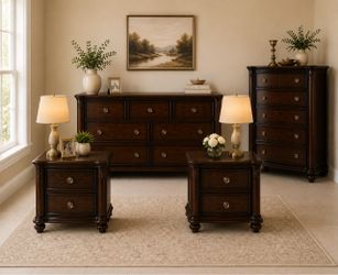 Dark Wood Bedroom Furniture Set 4 Pieces