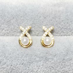 Pearl & White Sapphire Earrings 