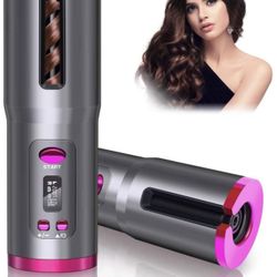 Cordless Auto Curler, Automatic Curling Iron, Rechargeable Auto Ceramic Barrel Hair Waves Curler with 6 Temperature & Timer Settings, Auto Shut-Off Po