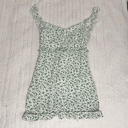 Olivaceous White Green Floral Mini Dress Ruffle Trim Spring Summer Dress