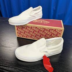 Vans Classic Slip-On Sneakers - Women's 9.5, True White Canvas w/ Box!