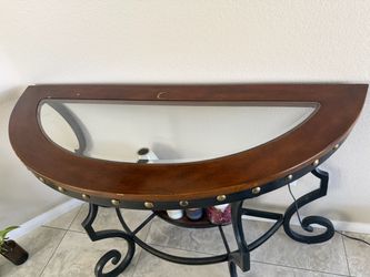 Demilune Console Table Wood Glass Iron