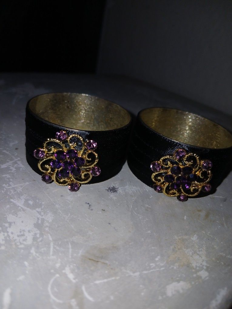 Gold Tone Black Purple Pink Napkin Rings