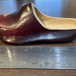 Hand Carved Mini Wooden Clog Shoe With Inlay Design