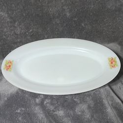 Vintage Arcopal Opal Glass Partridge Hens and Floral Oval Serving Platter. 