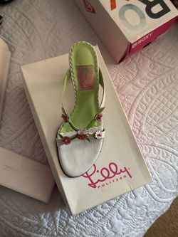 Lilly Pulitzer White & Green Floral Kitten Heels Size 8 NIB Y2K Preppy